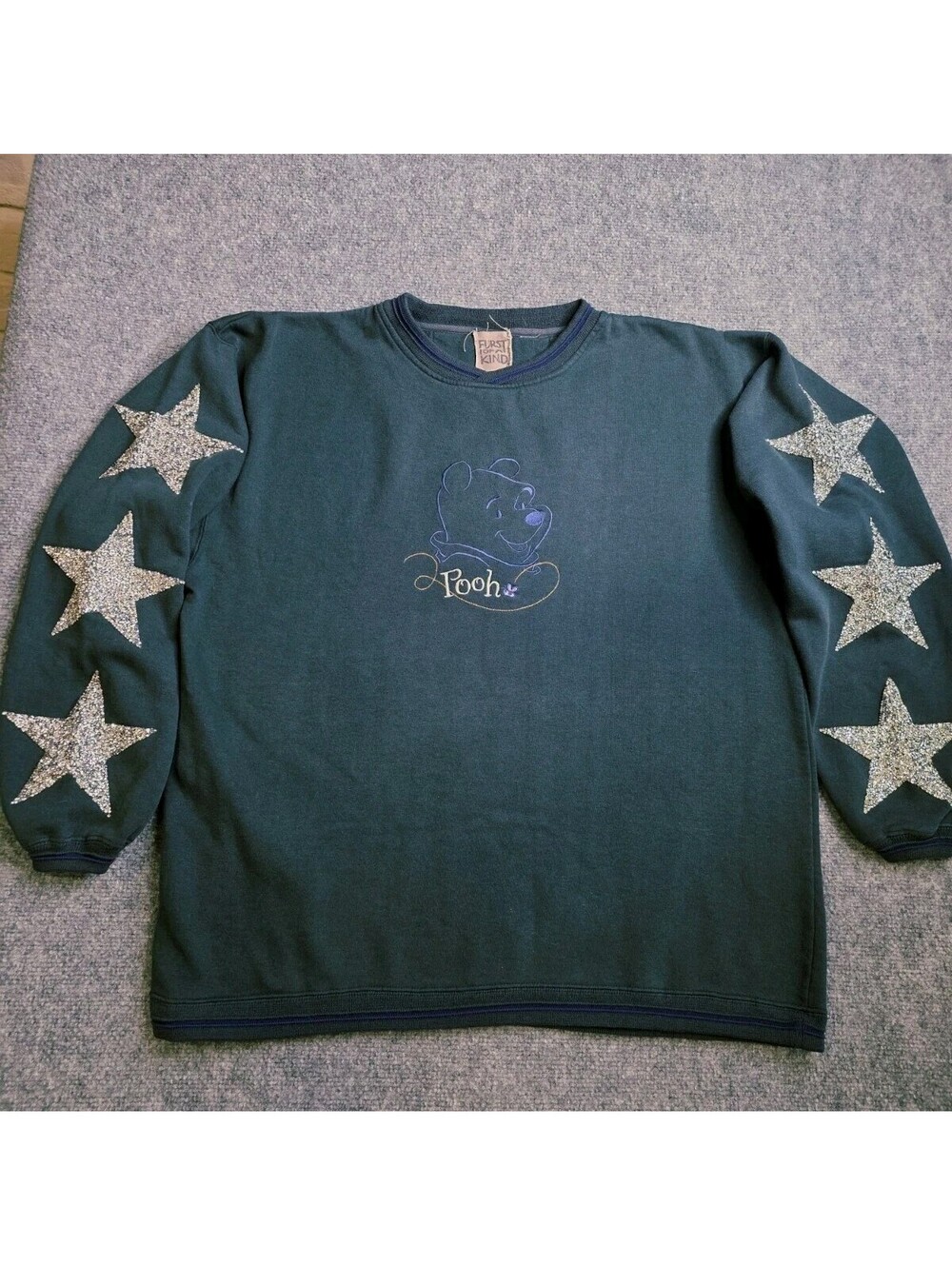FURST OF A KIND Reworked Vintage Winnie the Pooh Sweatshirt Glitter Stars Large